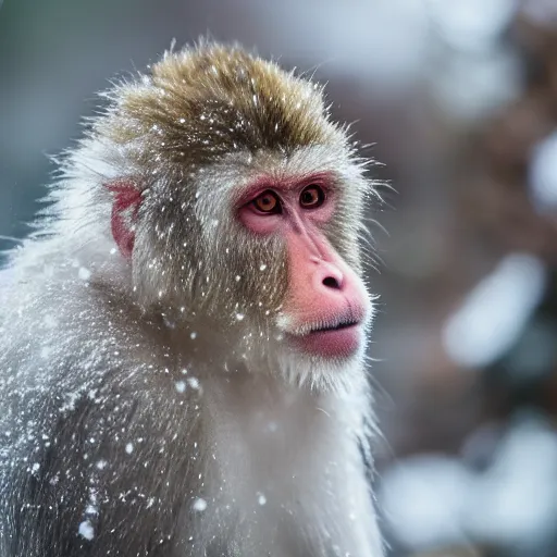 Prompt: portrait of snow monkeys, highly detailed, snow flurry, cold, steamy, ultrarealistic, 8K, UE5