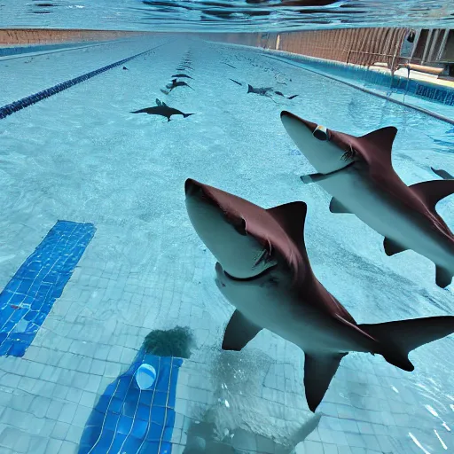 Image similar to sharks in a swimming pool