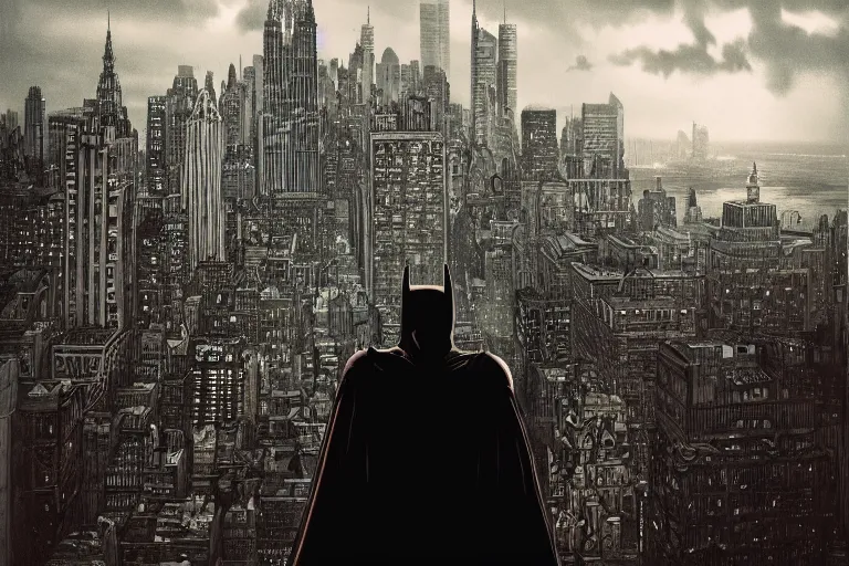 stunningly ominous, batman on a perch facing the city | Stable ...