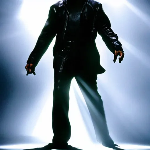 Image similar to usher as morpheus from the matrix, dramatic lighting, movie still,