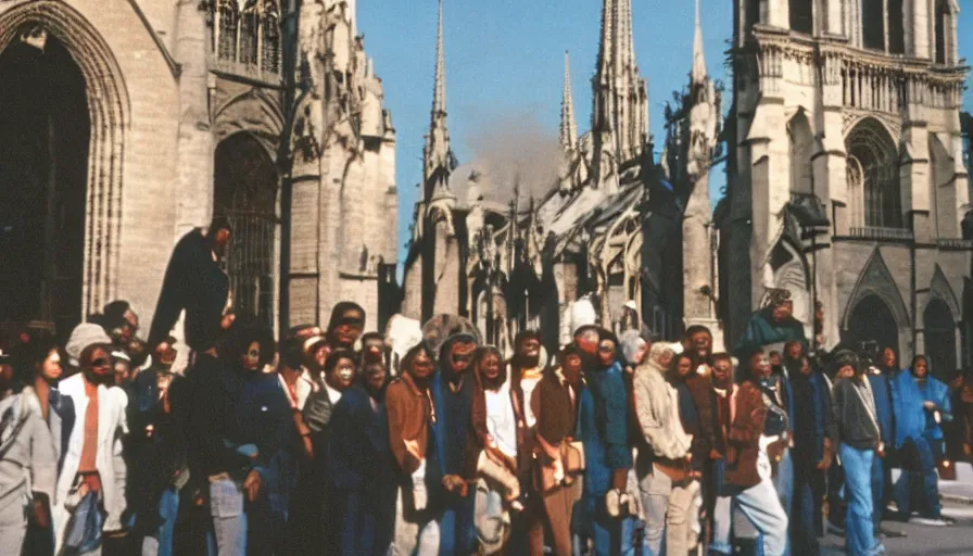 Prompt: 7 0 s movie still of notre dame de paris burning, cinestill 8 0 0 t 3 5 mm eastmancolor, heavy grain, high quality, high detail