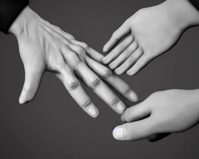 Image similar to xray photoshoot of couple hand holding, high details, octane render, unreal engine