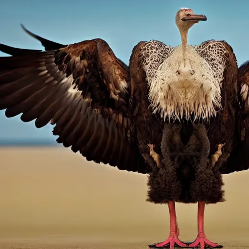 Prompt: a hybrid between an ostrich and an eagle, photography, award - winning, national geographic channel, 8 k