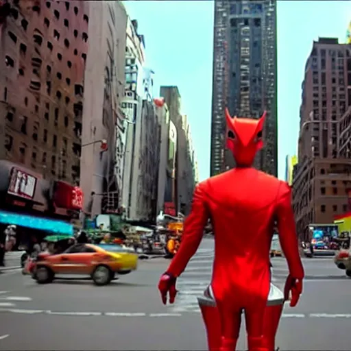 Image similar to giant ultraman walking on new york street!, cinematic,