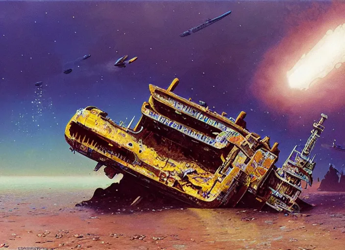 Image similar to the wreck of the hesperus, matte painting, chris foss