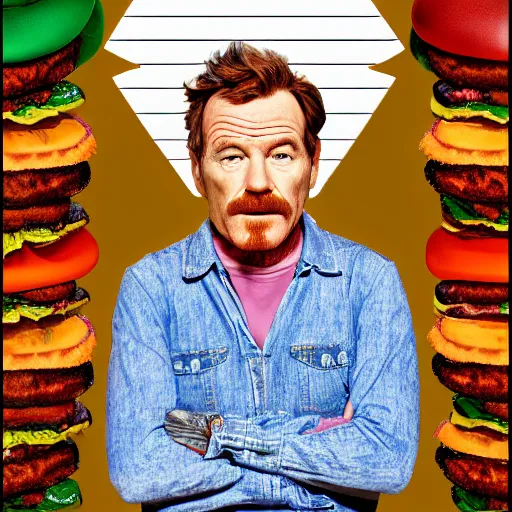 Image similar to bryan cranston as a hamburger 8 k by davinci