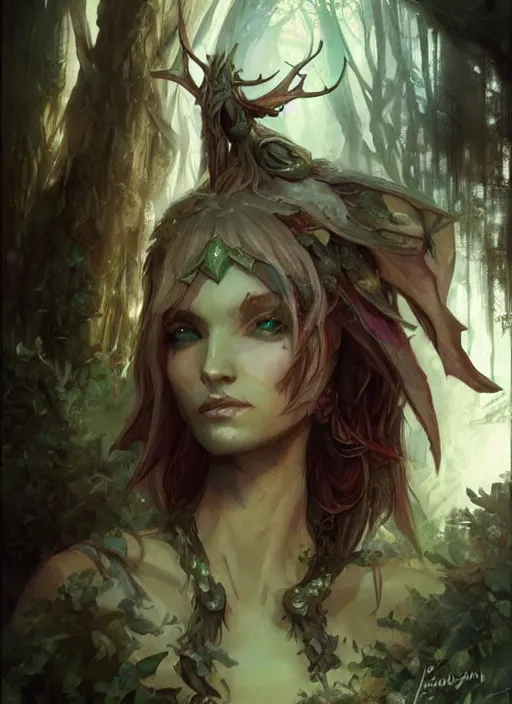 Image similar to a forest elf, beautiful, dnd character art portrait, dark fantasy art, matte fantasy painting, deviantart artstation, by jason felix by steve argyle by tyler jacobson by peter mohrbacher by paul hedley, cinema