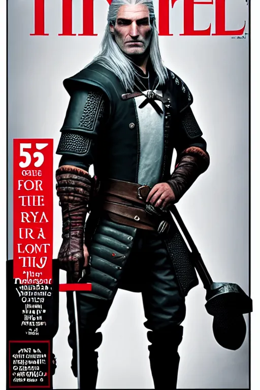 Prompt: portrait of geralt of rivia wearing a tuxedo, 5 5 mm lens, professional photograph, times magazine, elegant, serious, stern look