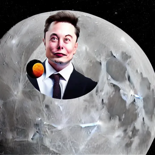 Image similar to elon musk holding the moon, digital art