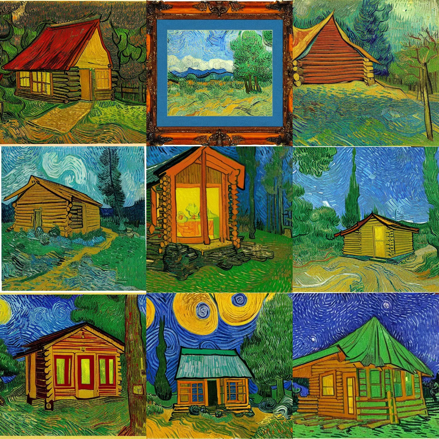 Prompt: [ a log cabin in the forest ] [ van gogh ] [ traditional ]