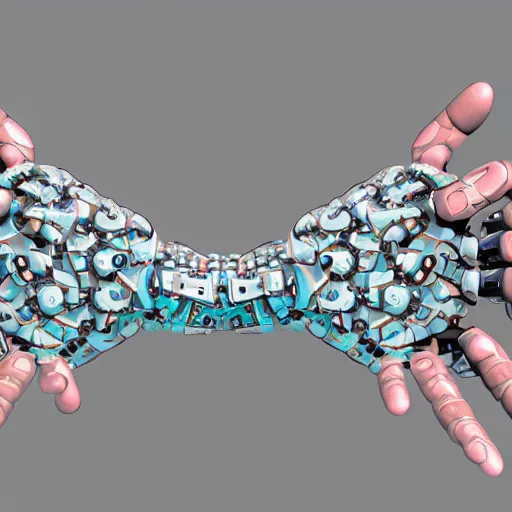 Prompt: A fractal art piece which demonstrate the hand shake between humans and robots