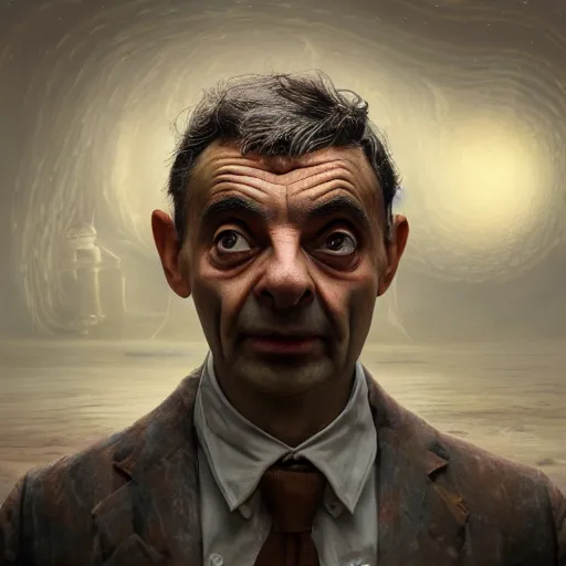 Image similar to Very very very very highly detailed epic central composition photo of Mr Bean face, intricate, utopian, sci-fi, extremely detailed, digital painting, smooth, sharp focus, illustration, intimidating lighting, incredible art by Brooke Shaden, artstation, concept art, Octane render in Maya and Houdini