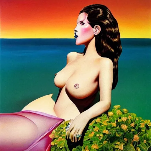 Image similar to lana del rey painted by salvador dali