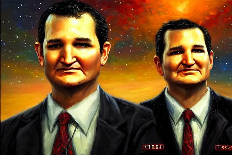 Prompt: portrait of ted cruz as the zodiac killer at night texas, an oil painting by ross tran and thomas kincade