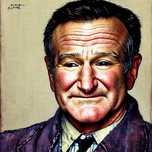 Image similar to a portrait painting of Robin Williams by Norman Rockwell