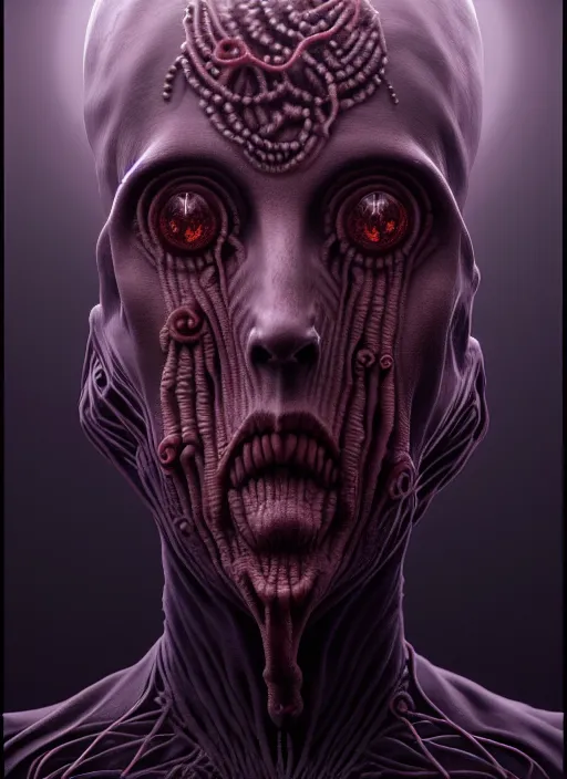 Image similar to symmetry!! stunning portrait of a victorian era person, lovecraftian horror, gothic horror, cinematic lighting, digital art, winning award masterpiece, fantastically beautiful, aesthetically inspired by wayne barlowe and gerald brom, trending on artstation, art by greg rutkowski, octane render, 8 k