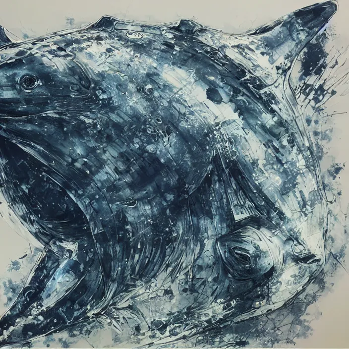 Prompt: whale, painting, by greg ruthowski, yoshikata amano, yoji shinkawa, alphonse murac, collaborative artwork, beautifully drawn, heavily detailed