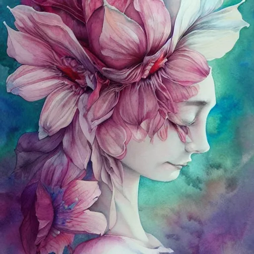 Prompt: watercolor flower by anna dittmann, by marco mazzoni