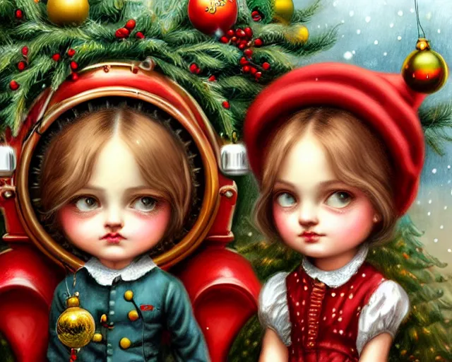 Prompt: closeup profile portrait of victorian steam trains, nicoletta ceccoli, mark ryden, lostfish, max fleischer, hyper realistic, artstation, illustration, digital paint, matte paint, vivid colors, bright, cheerful, detailed and intricate christmas environment