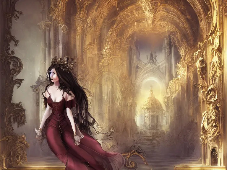 Image similar to full body portrait of a woman styled after a baroque cathedral, fantasy artwork, award winning, very very very very very very very beautiful scenery, artstation