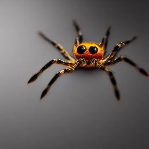 Image similar to a micro photo of spider with a hat, amazing lighting, hyper realistic