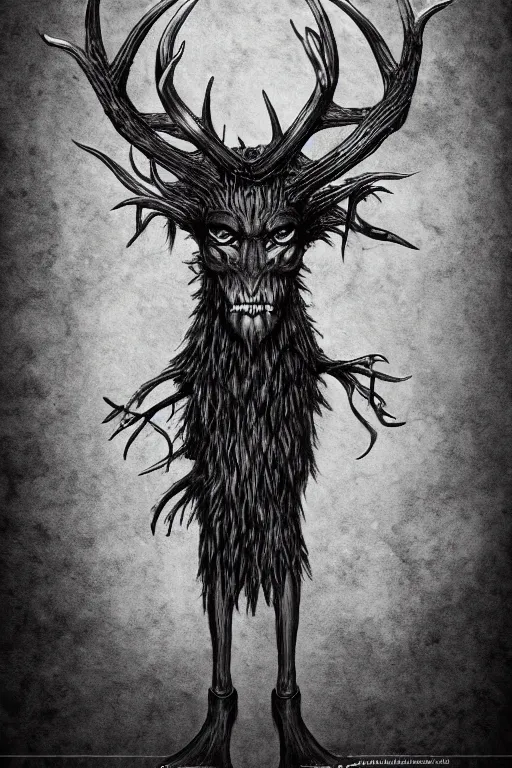 Image similar to humanoid figure monster with antlers, highly detailed, digital art, sharp focus, trending on art station, kentaro miura manga art style