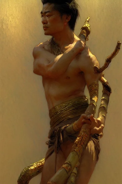 Image similar to god of bamboo, male character design, painting by gaston bussiere, craig mullins, greg rutkowski, alphonse mucha, trending on artstation