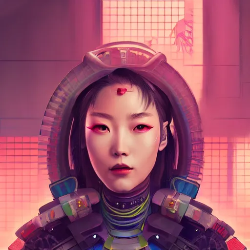 Image similar to portrait futuristic Samurai Girl, in future cyberpunk tokyo rooftop , ssci-fi, fantasy, intricate, very very beautiful, elegant, human anatomy, neon light, highly detailed, digital painting, artstation, concept art, smooth, sharp focus, illustration, art by tian zi and WLOP and alphonse mucha