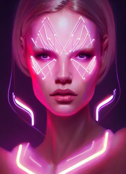 Image similar to portrait of european female humanoid, very intricate, elegant, cyber neon lights, highly detailed, digital illustration, trending in artstation, trending in pinterest, glamor pose, concept art, smooth, sharp focus, art by artgerm and greg rutkowski