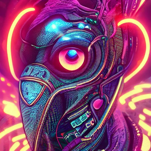 Image similar to portrait of a squid monster. intricate abstract. cyberpunk, intricate artwork. neon eyes, by Tooth Wu, wlop, beeple. octane render, trending on artstation, greg rutkowski very coherent symmetrical artwork. cinematic, hyper realism, high detail, octane render, 8k, minimalistic, hyperrealistic surrealism, award winning masterpiece with incredible details, a surreal vaporwave liminal space, highly detailed, trending on ArtStation