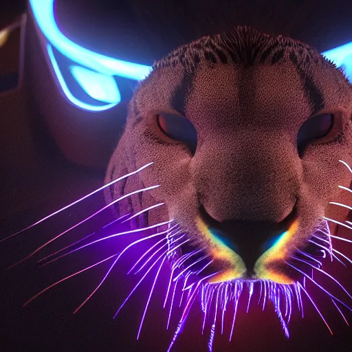 Image similar to closeup profile shot of a neon electric cheetah, city lights, strong bokeh, dramatic, cinematic, high contrast, octane render, cgsociety, 4k