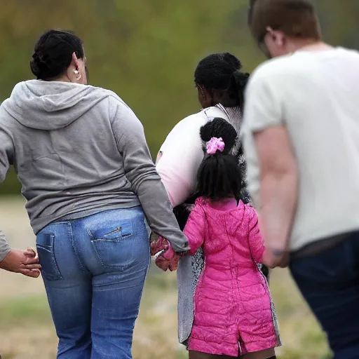 Image similar to a mom accused of bullying at aa farm in suburban chicago, illinois, tuesday, septembera & m holds hands on prompt hearing by hundreds of migrants and their communities at large in wisconsin and illinois. style of stormy beings