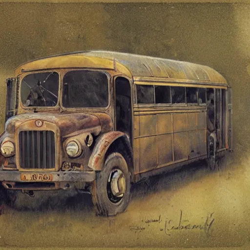 Prompt: a schoolbus, by jean - baptiste monge