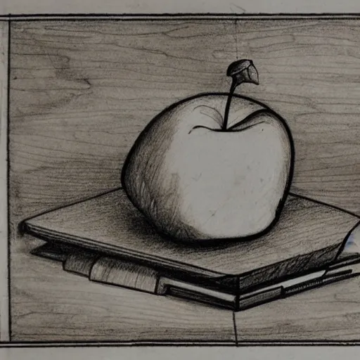 Prompt: an old drawing in the style of leonardo davinci's inventions, showing sketches of an apple imac
