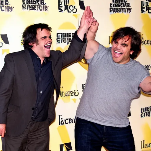 Image similar to jack black and ben stiller, laughing, candid