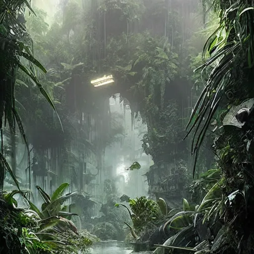 Prompt: epic, ultra detailed, hyper - real alien jungle by greg rutkowski inside the movie matrix