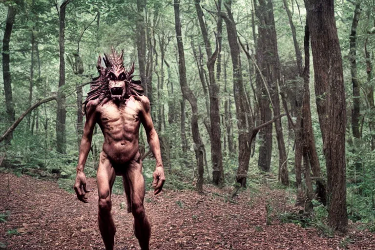 Prompt: ! human dragon werecreature, photograph captured at woodland creek