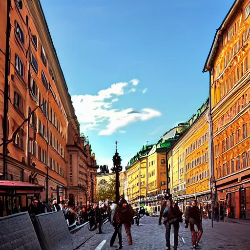 Prompt: swedish meatball impact on central Stockholm, digital art