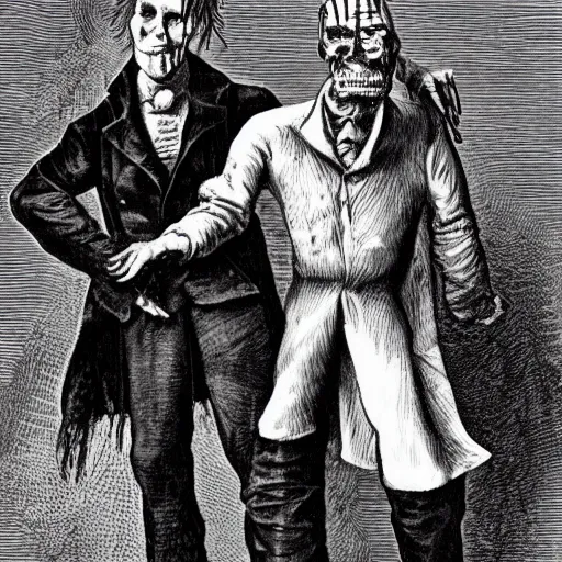 Prompt: photo of dr frankenstein and frankenstein’s monster