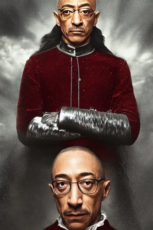 Image similar to portrait of Giancarlo Esposito as Lord Farquaad, breaking bad theme, royalty, highend, elegant, superficial, close-up, sigma male, rule of thirds, victorian painting, award winning photo, highly detailed features, raining, ethereal lighting, castle backdrop, masterpiece