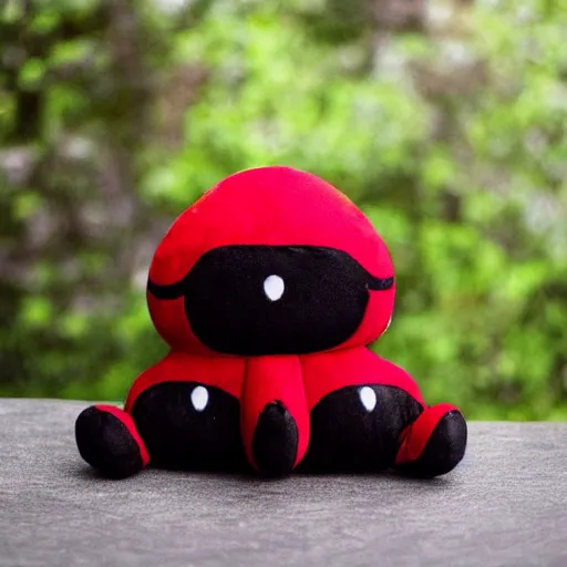 Image similar to cute fumo plush of a black and red monster, kawaii, symmetry