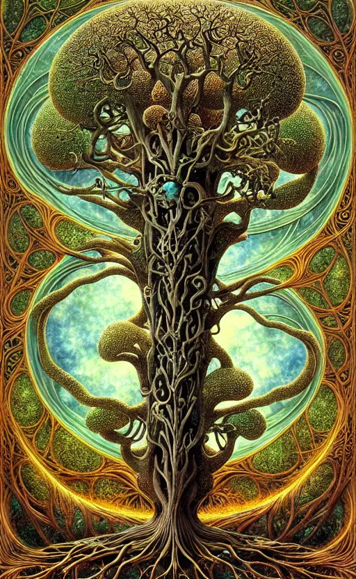 Image similar to tree of life by roger dean and andrew ferez, art forms of nature by ernst haeckel, divine chaos engine, symbolist, visionary, art nouveau, botanical fractal structures, organic, detailed, realistic, surreality