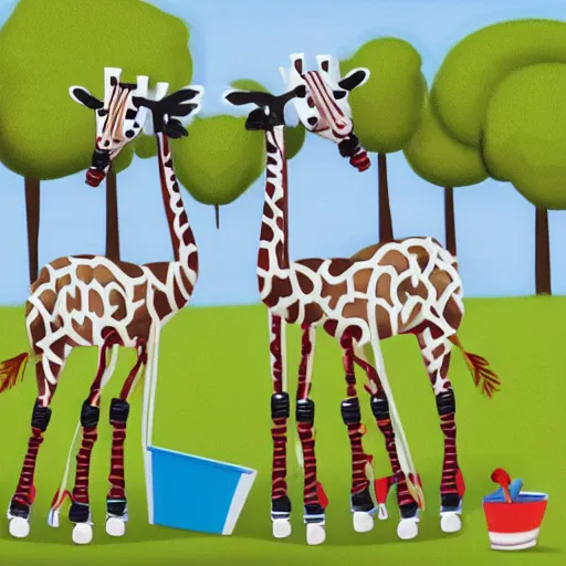 Image similar to robot - giraffes, having a picnic