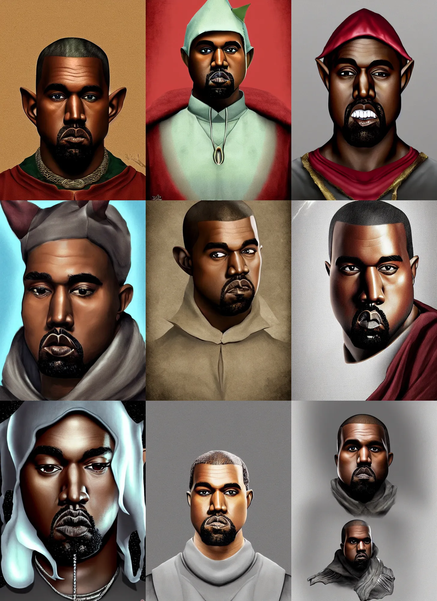 Prompt: kanye west as an elf from the lord of the rings elf, pointy ears, artstation, epic, detailed