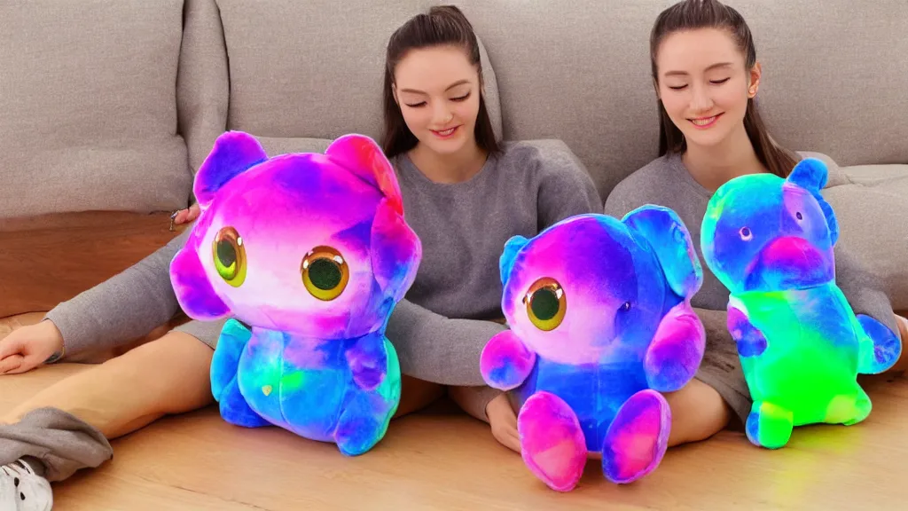 Prompt: holography neutral plushie toy book