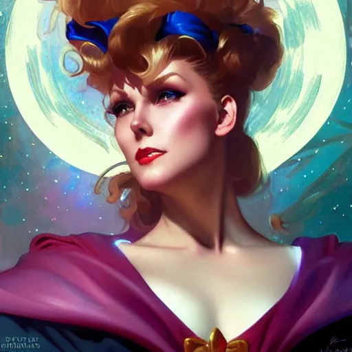 Image similar to Kim Novak as Sailor Moon, western, D&D, fantasy, intricate, elegant, highly detailed, digital painting, artstation, concept art, matte, sharp focus, illustration, art by Artgerm and Greg Rutkowski and Alphonse Mucha