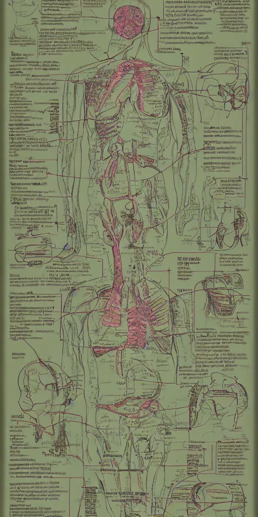 Image similar to anatomy of the borg, diagrams, map, marginalia, sketchbook, old script, inhabited initials, pastel infographic by Wes Anderson and victo ngai