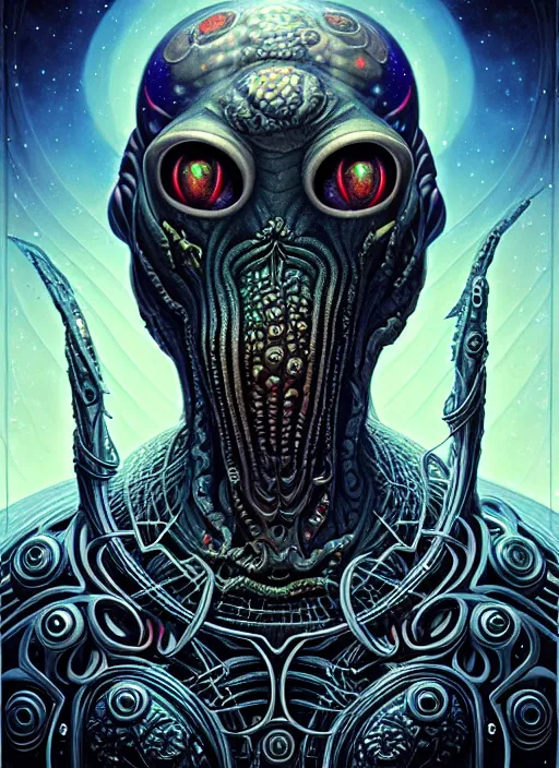 Image similar to cosmic lovecraft giger fractal random hero portrait, pixar style, by tristan eaton stanley artgerm and tom bagshaw.