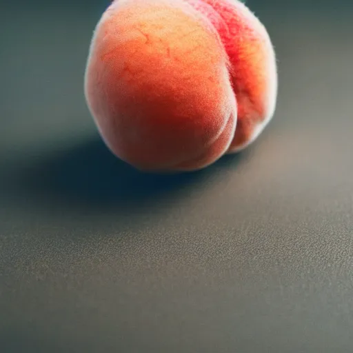 Image similar to a macro photo of a round peach's dry hairy skin, hyper realistic, hyper detailed, 35mm, very grainy film, pink volumetric studio lighting, bokeh, black background award winning shot, vogue magazine, cinematic, 8k, very closeup, elegant, tender, pastel