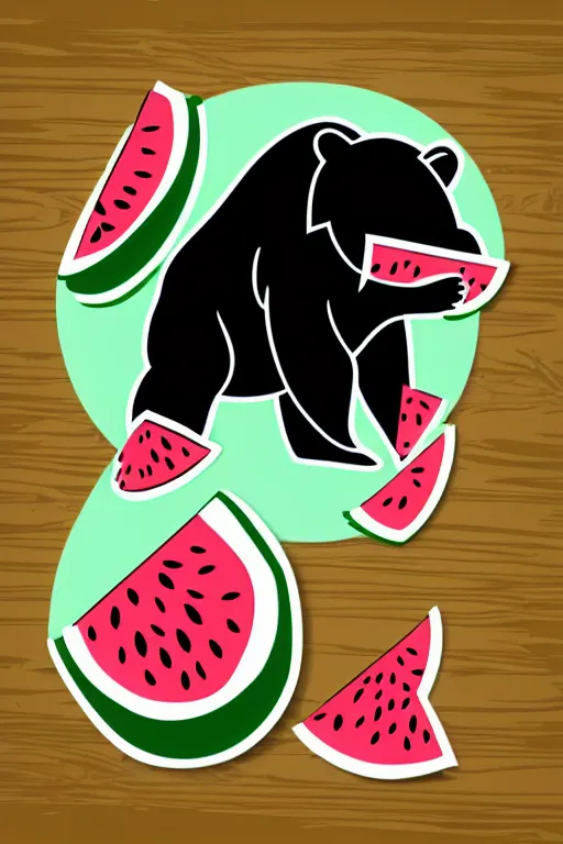 Image similar to Bear eating a watermelon, sticker, colorful, illustration, highly detailed, simple, smooth and clean vector curves, no jagged lines, vector art, smooth